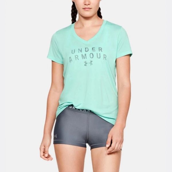 Under Armour женская футболка UA Tech™ Graphic V-Neck (Neo Turquoise), XS